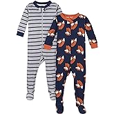 Gerber Baby Boys 2-Pack Footed Pajamas, Fox Grey, 6 Months