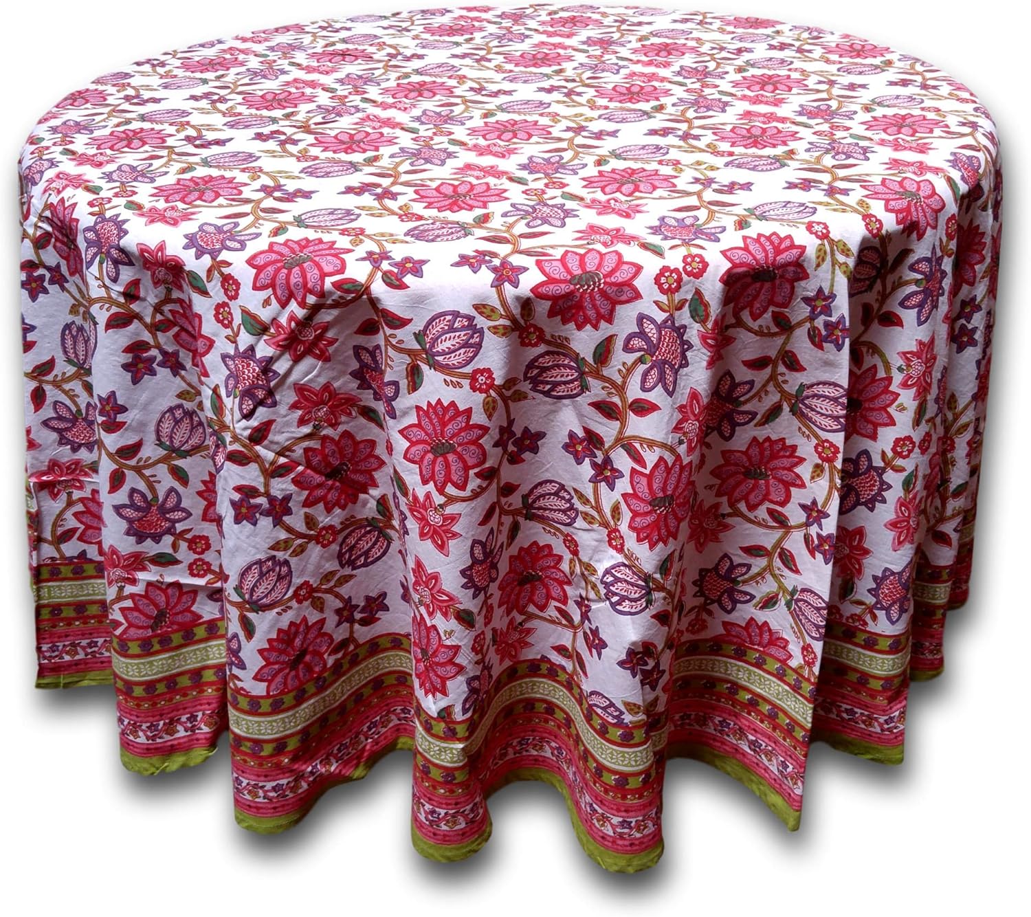 Floral Tablecloth for Round Tables Pink Red Green White Cotton Floral Kitchen Table Linen Round 90 inches: Home & Kitchen