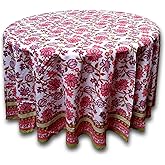 Floral Tablecloth for Round Tables Pink Red Green White Cotton Floral Kitchen Table Linen Round 90 inches