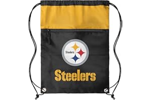 FOCO NFL Officially Licensed Unisex Team Color Football Primary Logo Wordmark Drawstring Backpack With Zippered Pocket - Pittsburgh Steelers