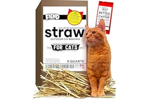 FIEND Wheat Straw for Cat Shelter Bedding 8 Quarts (1.5 lbs) Fresh Raw USA Wheatstraw from Local Washington State Farm and Bonus 8g Catnip with Silvervine – Box Stuffed for Outdoor Feral or Indoor Pet Hay