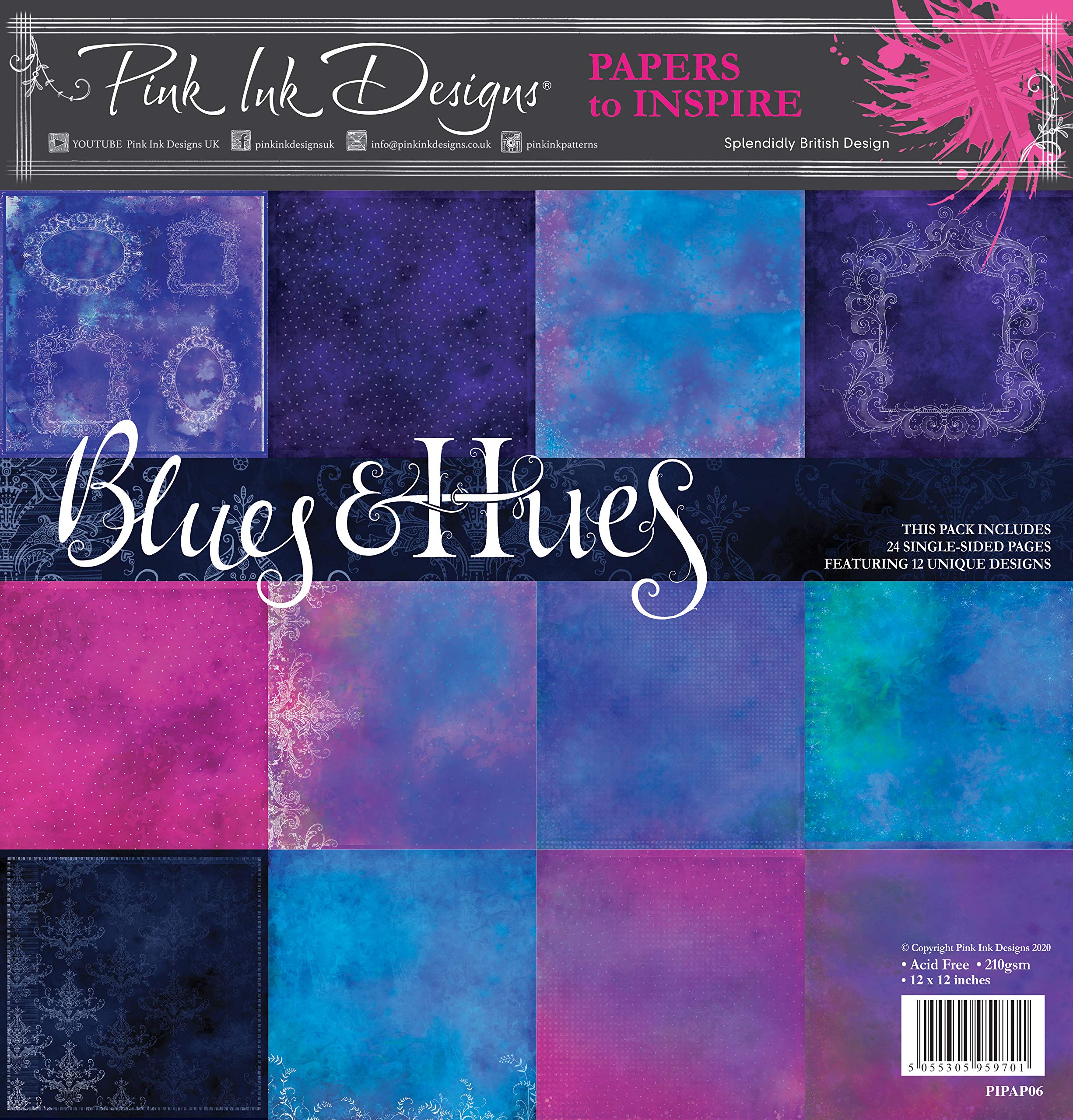 Pink Ink Designs Hues-Paper Pad, Blues and Purples, 12 x 12 inch