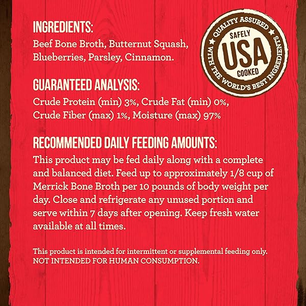 MERRICK GRAIN FREE BONE BROTH, PREMIUM HUMAN GRADE AND GLUTEN FREE DOG AND CAT FOOD TOPPER POUCHES, BEEF – 7 OZ. POUCH