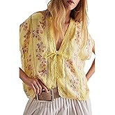 Women Boho Floral Blouse Ruffle Flutter Sleeve V Neck Patchwork Peplum Babydoll Shirt Summer Y2K Going Out Tops