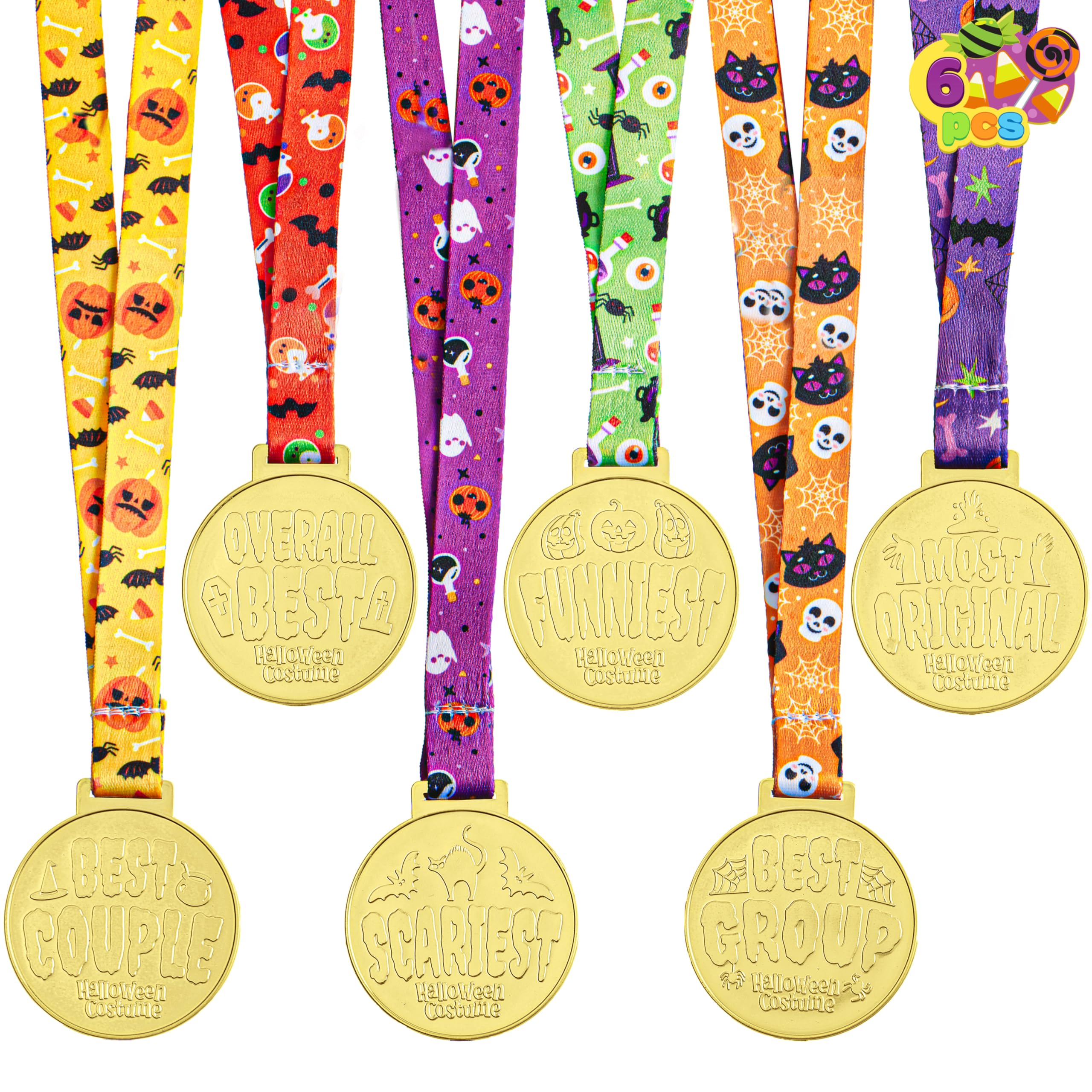 JOYIN 6 PCS Halloween Trophy Award Medals for Kids Halloween Party Trick or Treats Best Costume Contest Trophies Carnival Group School Classroom Game Prizes Pumpkin Skeleton Trophy Ribbons Rewards