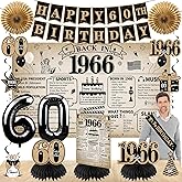 Eucutur 15PCS Newspaper 60th Birthday Decoration Kit for Men Women, Vintage 1966 Birthday Banner Balloon Honeycomb Centerpiece Swirl Party Supplies, Cheer to 60 Year Sash Paper Fan Set