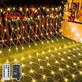 Ollny Net Lights Outdoor Mesh Lights 210LED 10x7ft, IP67 Waterproof Connectable Christmas Net Lights, 8 Modes Plug in Bush Lights for Tree Shrubs Outside Indoor Decorations, Warm White