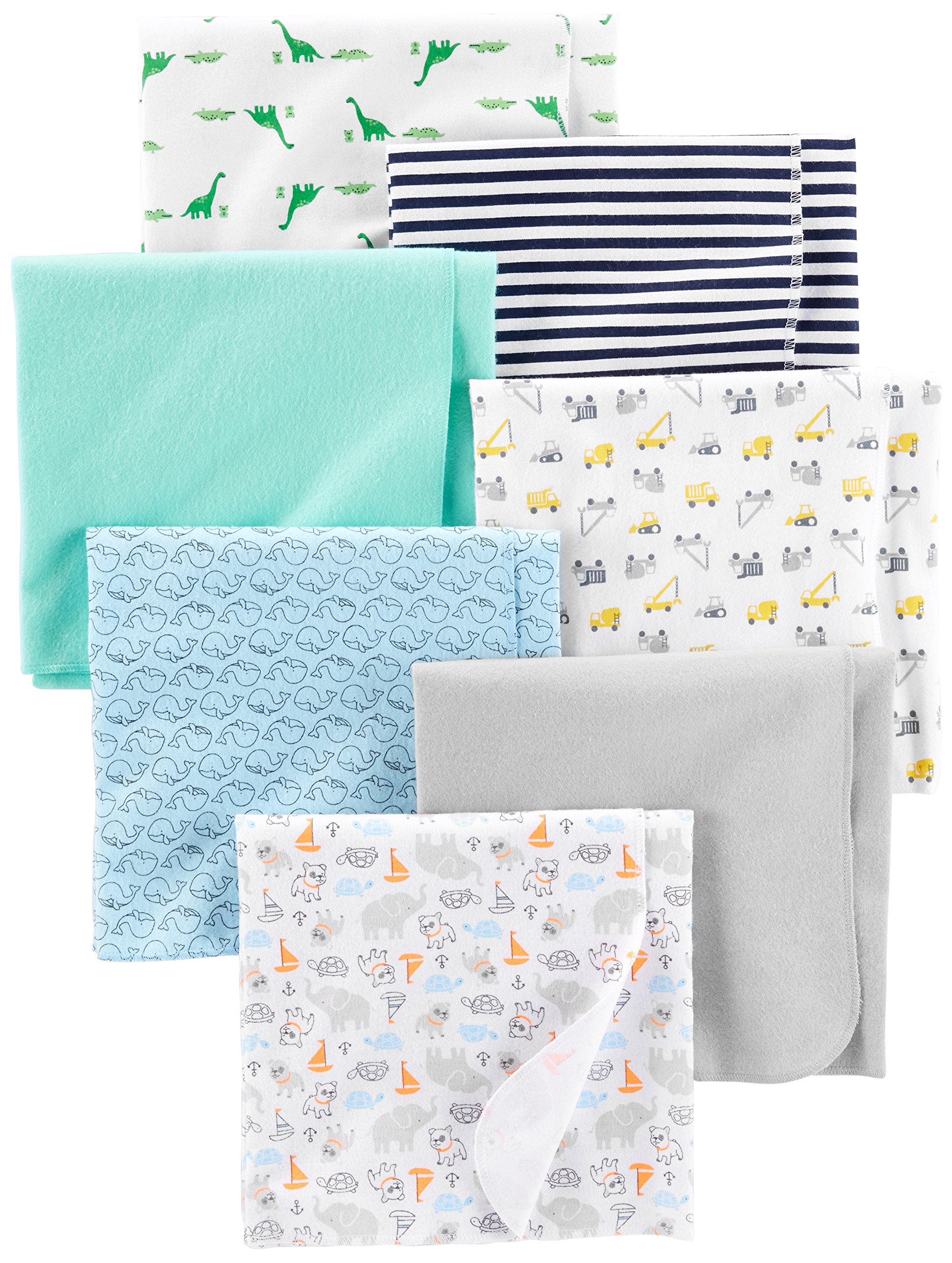 Simple Joys by Carter's Unisex Babies' Muslin burp cloths, Pack of 7, Mint Green/Blue/White, One Size