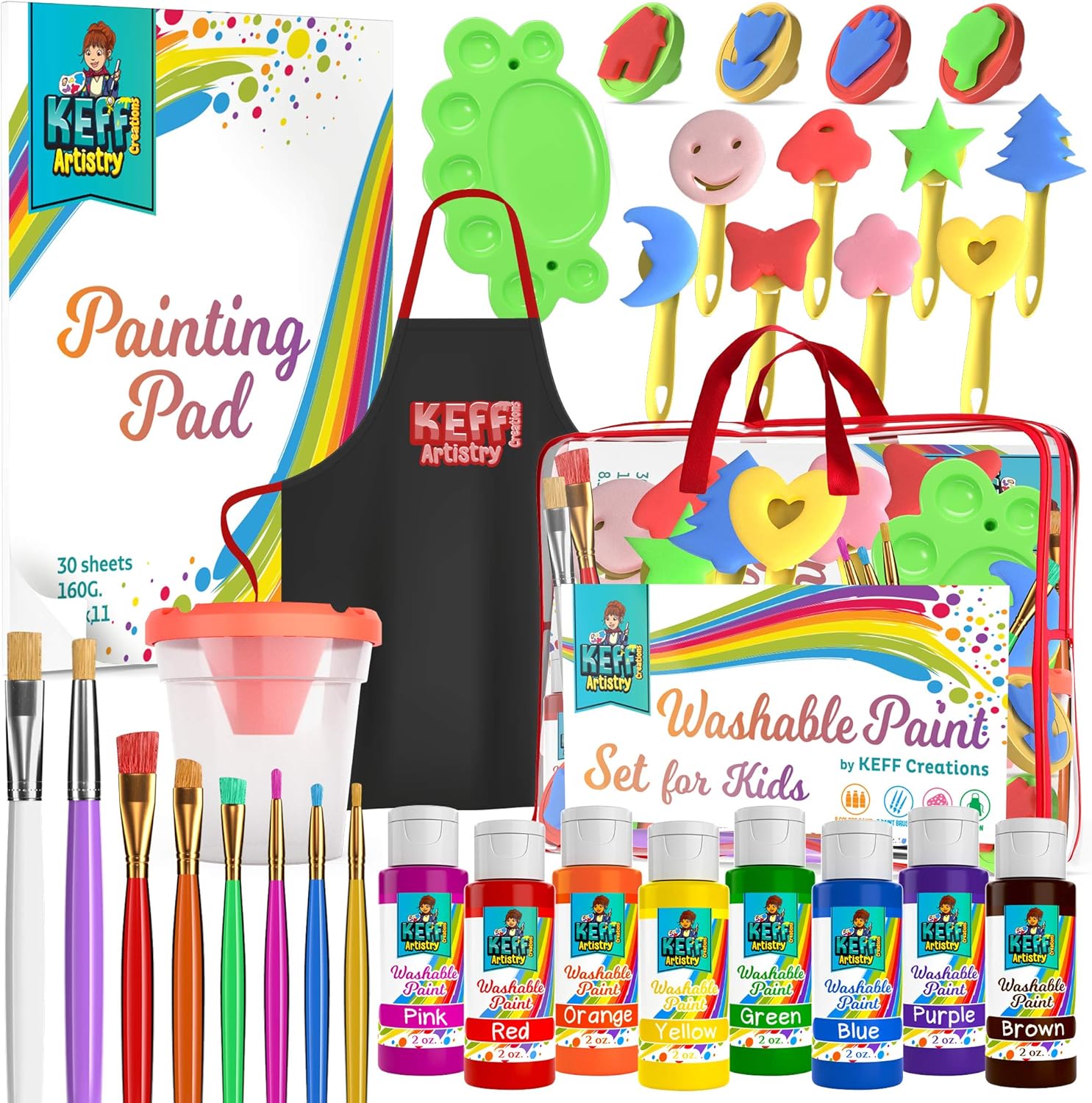 KEFF Creations Washable Paint Set for Kids Deluxe 32