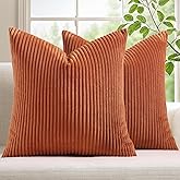 Mecatny Corduroy Decorative Fall Throw Pillow Covers 18x18 Set of 2 for Sofa Living Room, Soft Burnt Orange Neutral Boho Couch Pillow Covers for Home Decor, Rust