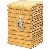 Textila Terry Wash Cloths – Pack of 10, Warm Yellow, 12x12 Inches – Soft, Absorbent & Multipurpose Cotton Washcloths for Face, Hand, Bath, Kitchen, Spa, Gym & Hotel Use