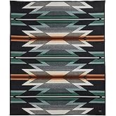 Pendleton Jacquard Unnapped Twin Blanket, 64 x 80 in, Heirloom Virgin Wool | Reinforced Ultrasuede Binding, Made in USA - Wyeth Trail, Oxford.