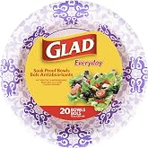 Glad Round Disposable Paper Bowls, Purple Victorian, 12 Oz, 20 Count | Sturdy dinnerware alternative, ideal for soups and salads, stackable storage, no washing needed