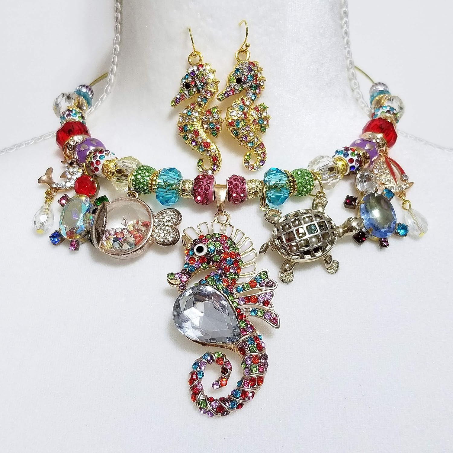 Crystal Enamel Nautical Necklace Earrings 3