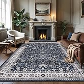 GarveeHome Navy Area Rugs 8x10 for Living Room, Vintage Tribal Large Washable Rug Soft Non Slip Backing Floor Mat Carpet Indoor Thin Accent Rug for Bedroom Dining Room Playroom Nursery Home Decor