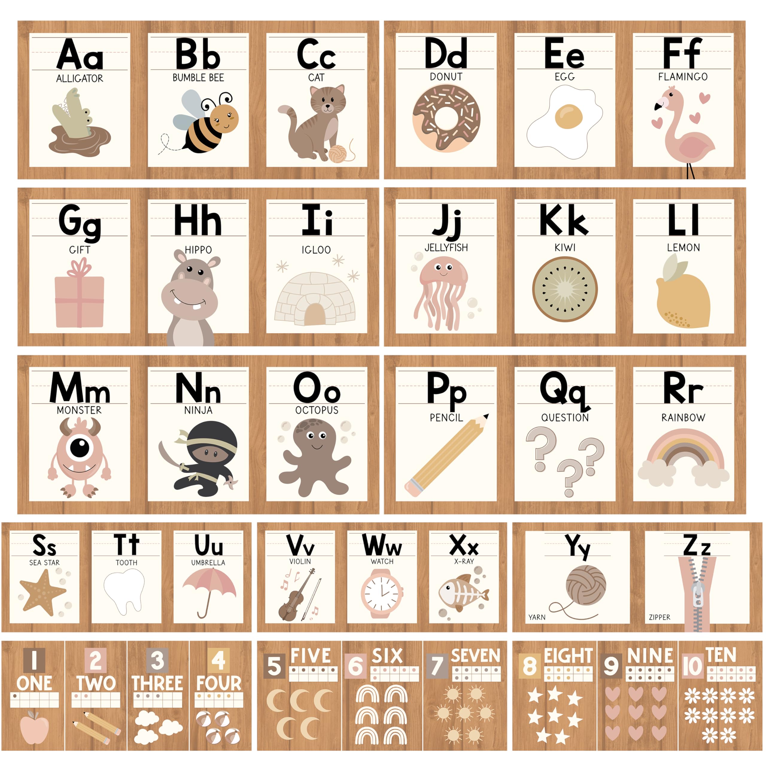 Photo 1 of Hadley Designs Alphabet for Classroom Wall - ABC Letters and Numbers Posters for Preschool and Kindergarten - Alphabet Line for Classroom Decor and Homeschool - Boho Theme