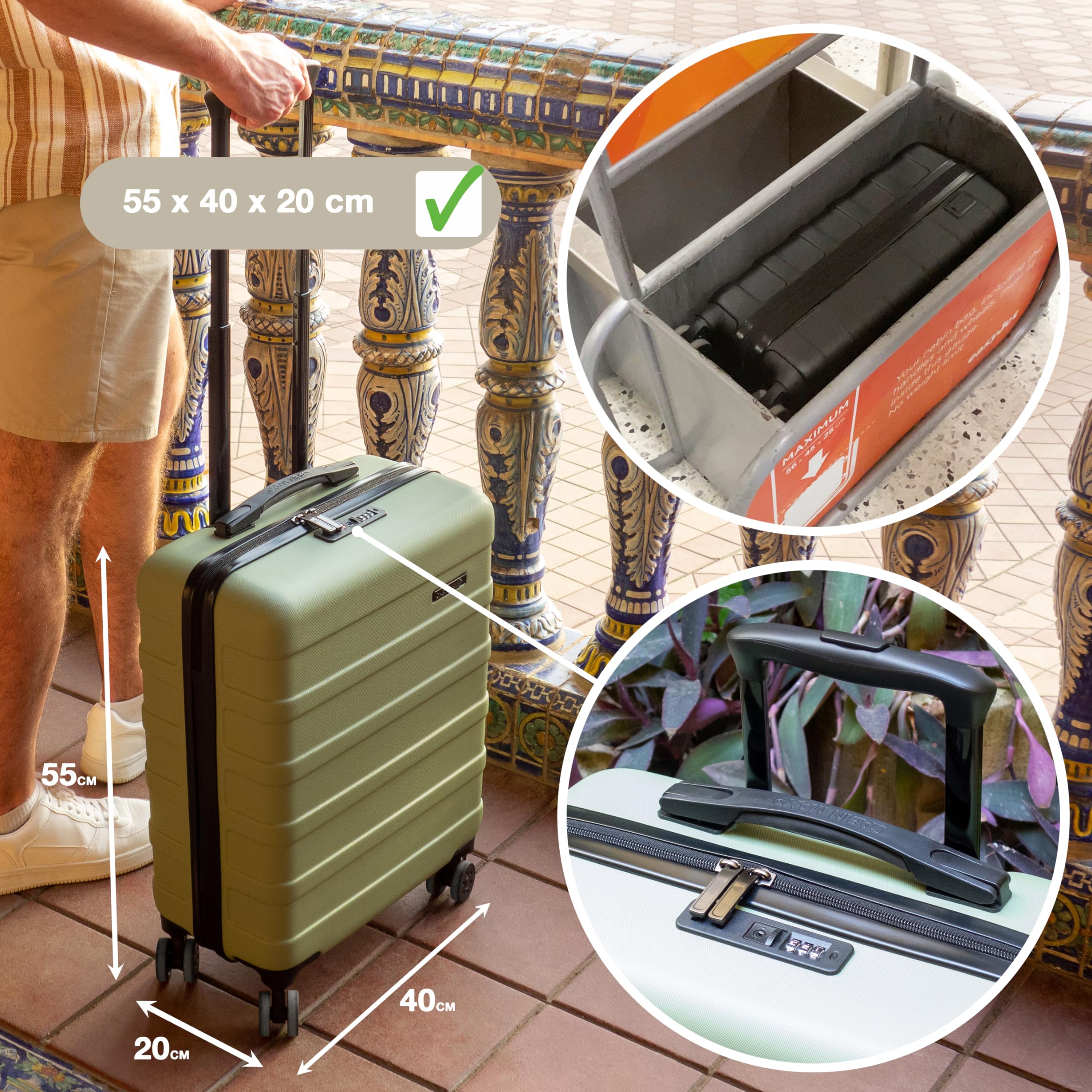 Cabin Max Anode 44L 55x40x20cm (22x16x8inch) Carry On Hand Luggage Suitcase - Lightweight, Hard Shell, 4 Wheels, 3 Digit Combination Lock (Graphite)