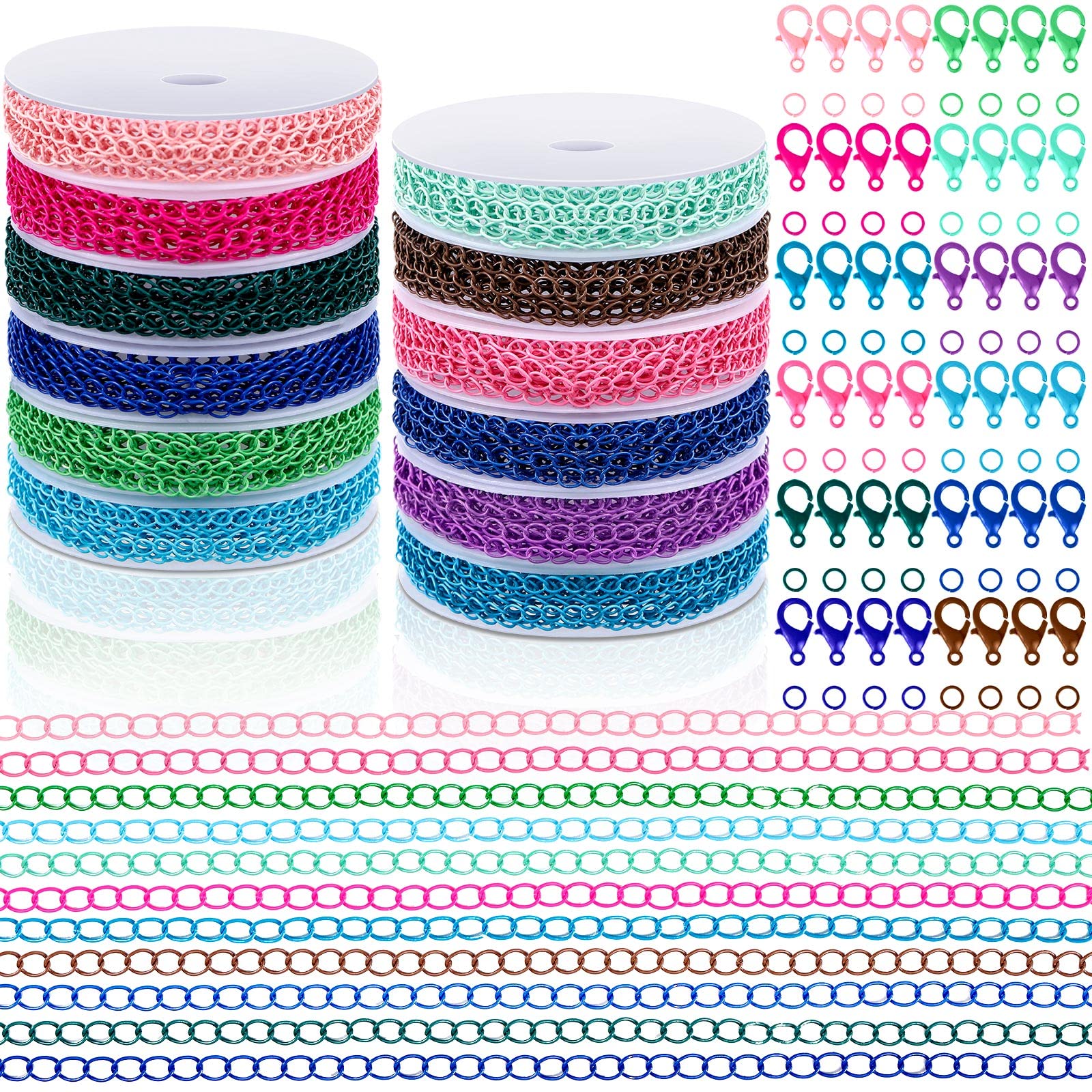 Photo 1 of 12 Rolls 120 Feet 4 mm Jewelry Making Chains Necklace Chains Jewelry Making Supplies Jewelry Chain Link Cable Chain Roll with 120 Lobster Clasps 50 Jump Rings for DIY Earring Bracelet, 12 Colors