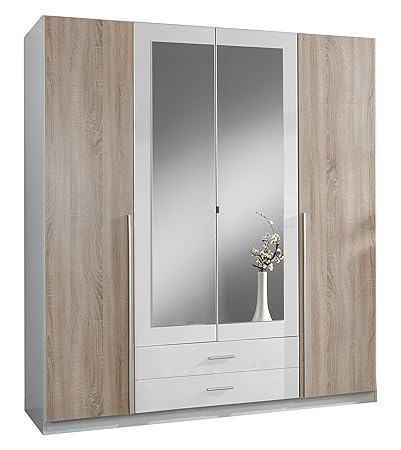 Wimex Kleiderschrank/ Drehtürenschrank Skate, 4 Türen, 2 Schubladen, 2 Spiegel, (B/H/T) 180 x 197 x 58 cm, Weiß/ Absetzung Ei