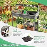 TANGZON Wooden Potting Table with Sink, Drawer & Hooks for Garden Workstation view 4