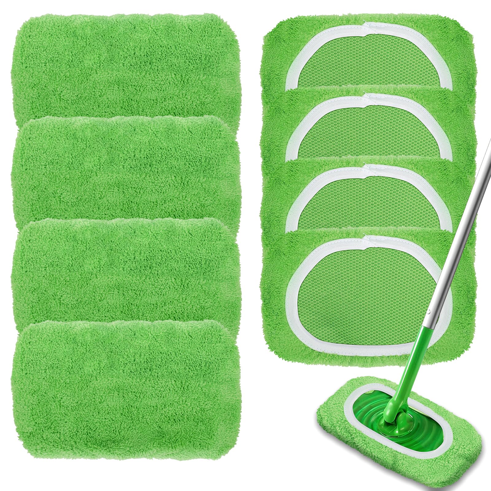 8 PCS Reusable Mop Pads Compatible with Flash Sweeper Mops, Washable Microfiber Mop Pads for Wet & Dry Use