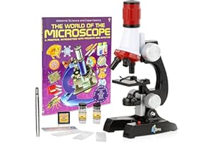 IQCrew 1200X Kids Microscope Toy Set with Slides Preparation Kit + Microscope Book