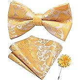 Branduce Paisley Pre-tied Bow Tie and Pocket Square Lapel Pin Set for Men