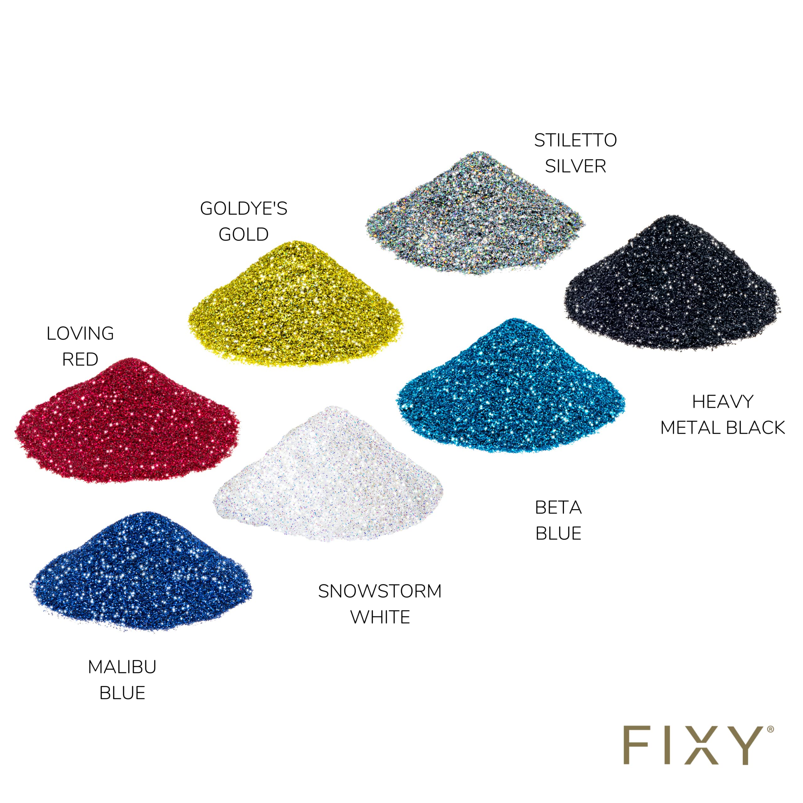 FIXY Biodegradable Loose Glitter - Ultra Fine Cosmetic Eyeshadow Glitter, Face, Hair, Body & Crafts - Set of 7 Stunning, High Pigment Colors - Handmade in California