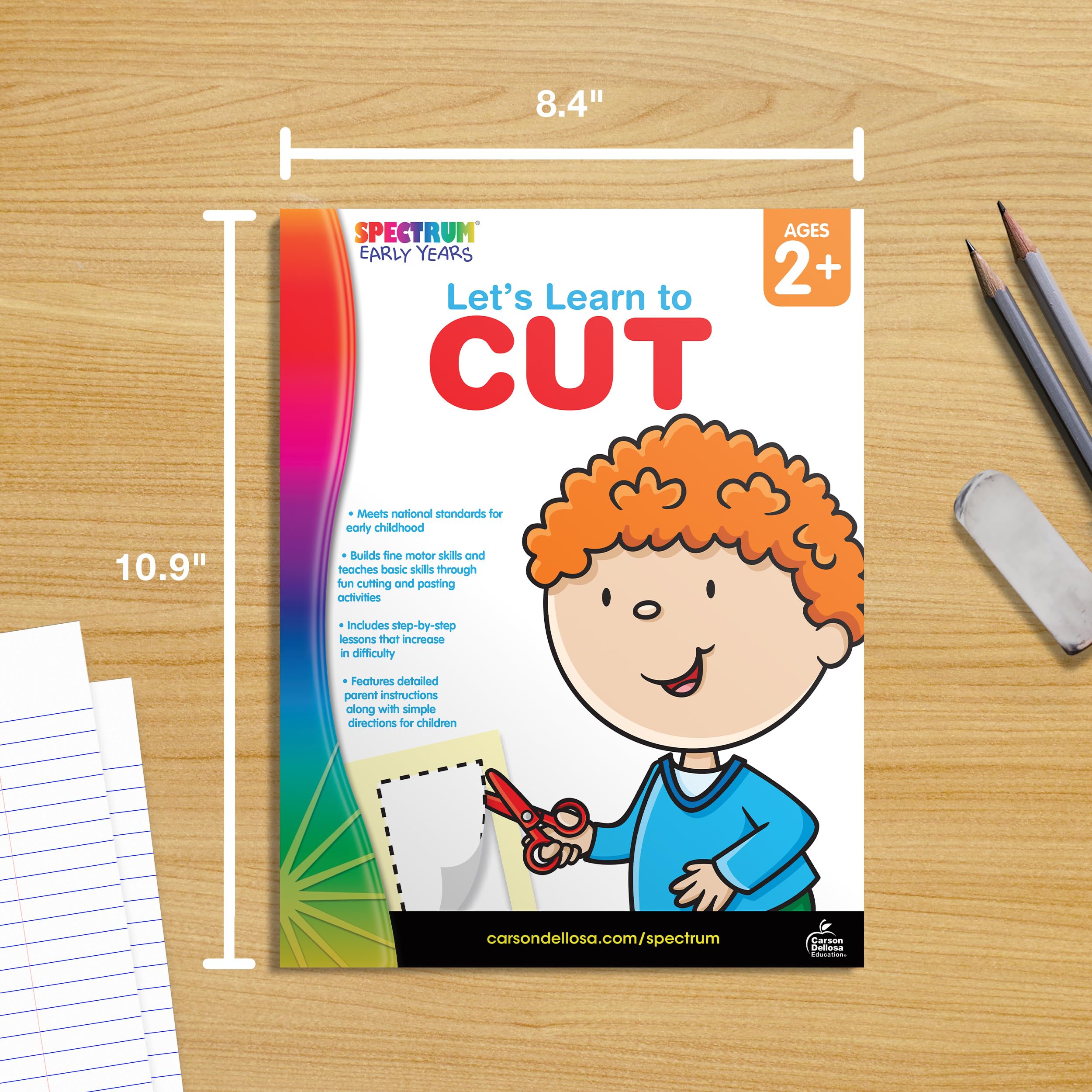 Spectrum Early Years Let's Learn to Cut Preschool Workbook, PreK Toddler Activity Book With Cutting and Pasting Activities, Scissor Skills for Kids Ages 3-5, Fine Motor Skills Toys for 2-3 Year Old