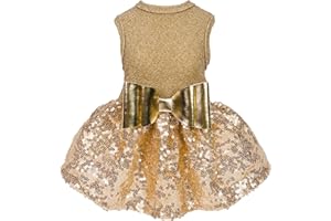 Fitwarm Fancy Dog Dress, Sparkly Sequin Dog Clothes for Small Dogs Girl, Formal Pet Wedding Attire, Female Dog Birthday Outfit, Gold, Small