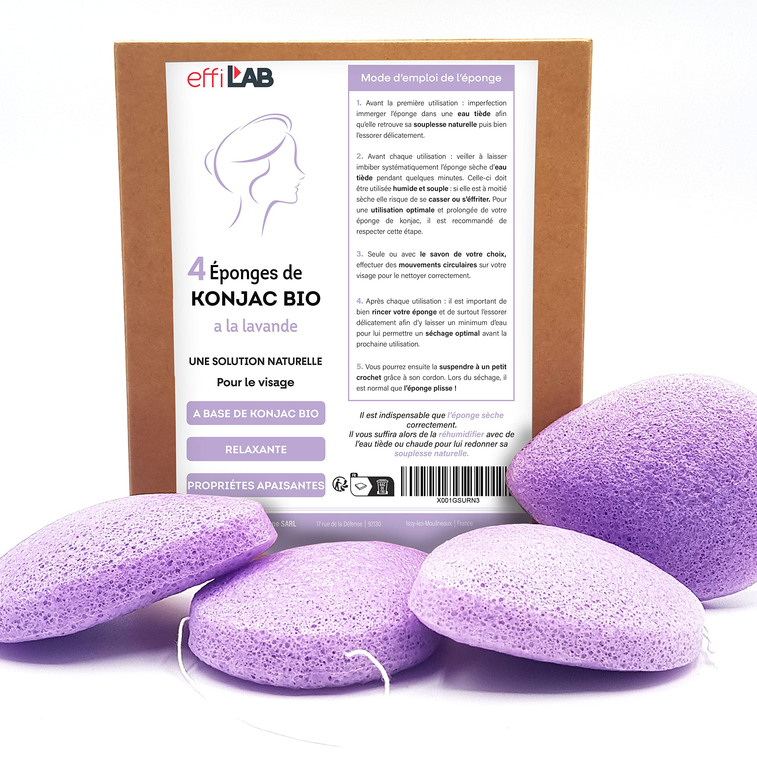 Organic Konjac Face Sponge Blender with Lavender | 4 Pack Drop-Shaped Sponges | Natural Vegetable Cleansing Sponge