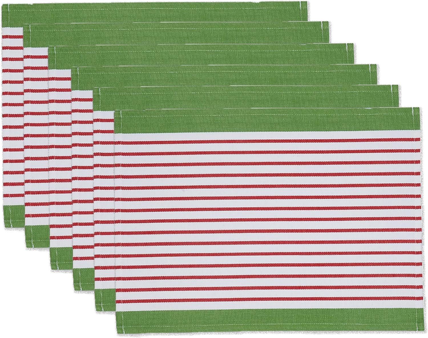 DII Washable Ribbed Cotton Placemat, Set of 6, Candy Apple Stripe - Perfect for Fall, Dinner Parties, BBQs, Christmas, Weddings and Everyday Use