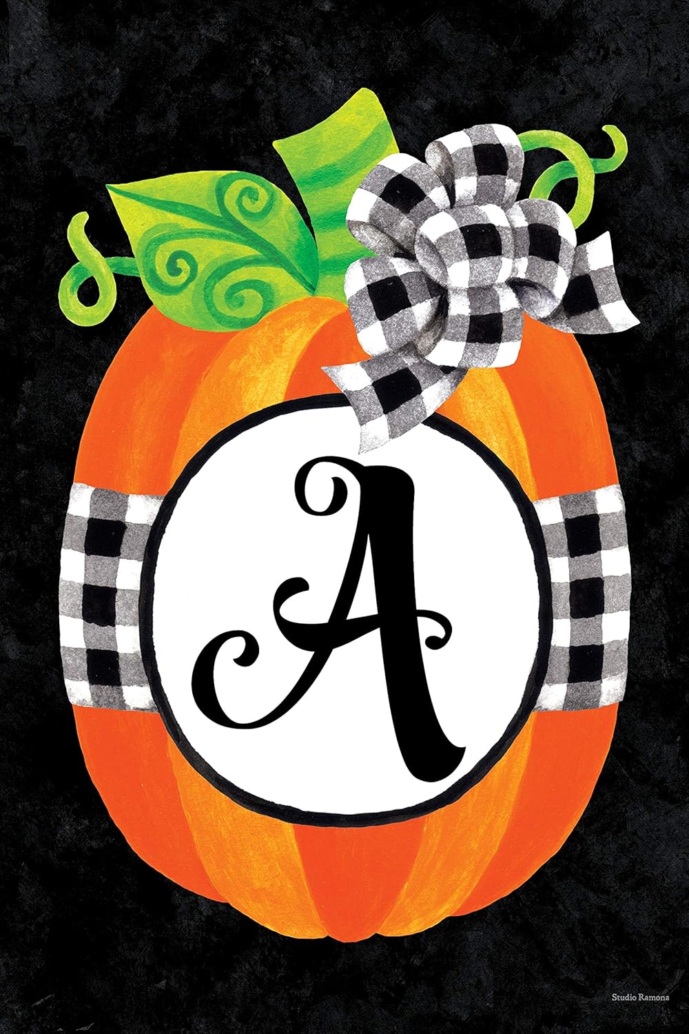 Amazon Com Custom Decor Gingham Pumpkin Letter A Embroidered Monogram Decorative Double Sided Flag Garden Size 12 Inch X 18 Inch Licensed Copyright Trademark Cdi Usa Garden Outdoor