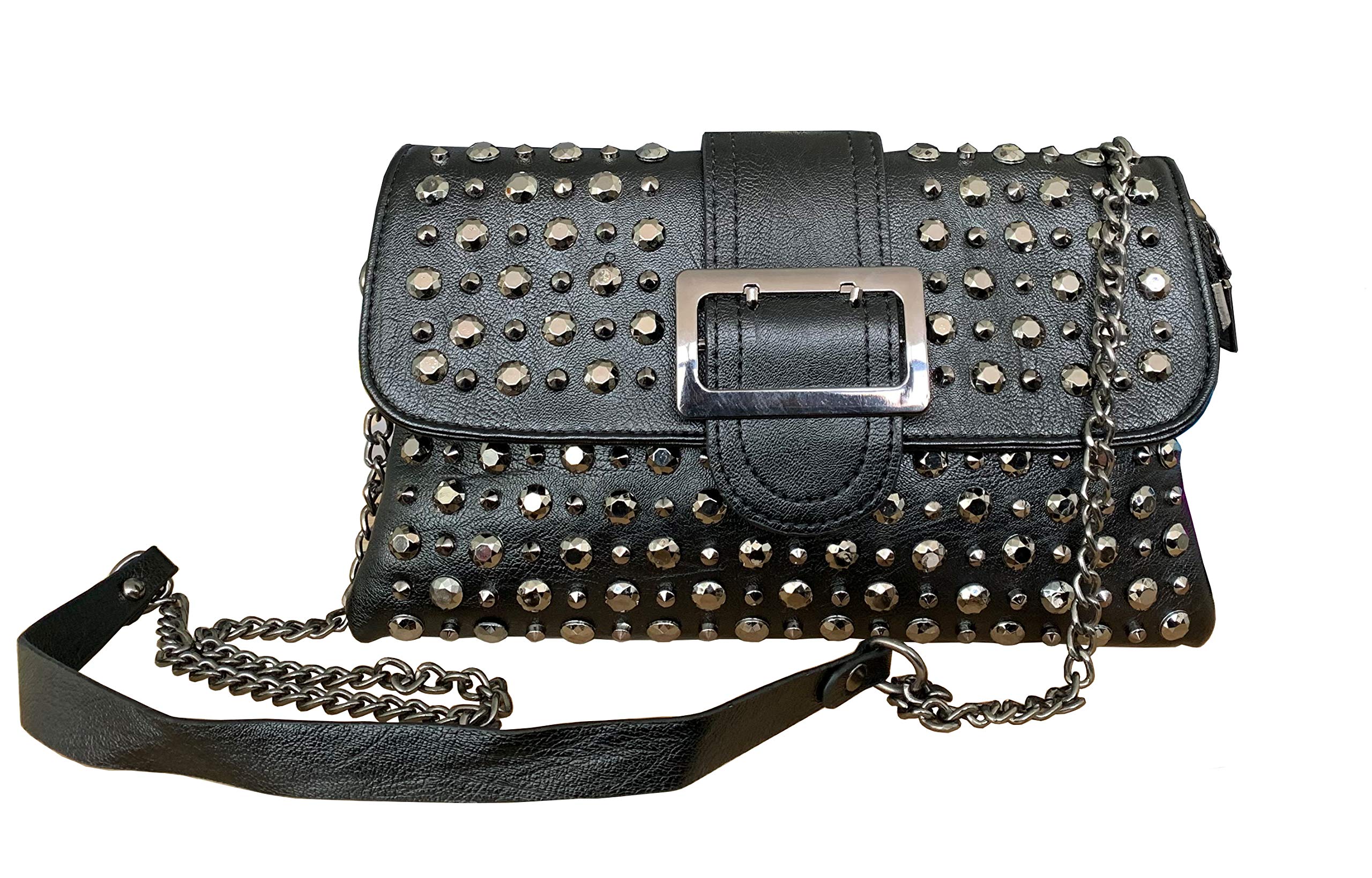 Chikencall Womens Punk Skull Print Crossbody Bag PU Leather Gothic Skull Shoulder Bag Purse with Chain (Black-D)