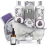 Gift Baskets for Women Bath Gift Set for Women, Bath and Body Spa Set Lavender and Jasmine with Large Bath Bombs, Salts, Shower Gel, Body Butter Lotion, Bath Oil, Bubble Bath, Loofah & More
