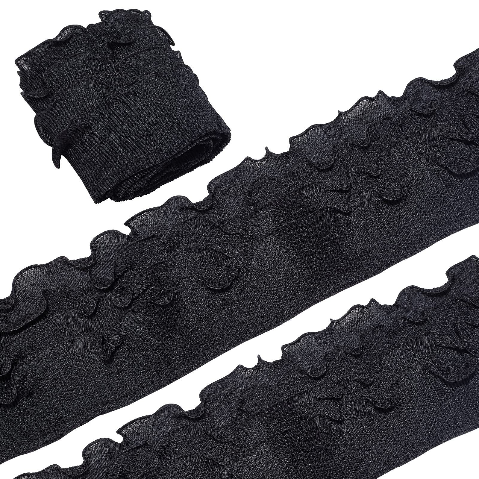 Photo 1 of GORGECRAFT 11cm Wide 4-Layer Elastic Ruffle Chiffon Ribbon Black Pleated Lace Edge Trim Gathered Edging Trimming Fabric for Wedding Party Dress Cloth Applique Embellishment DIY Sewing Crafts