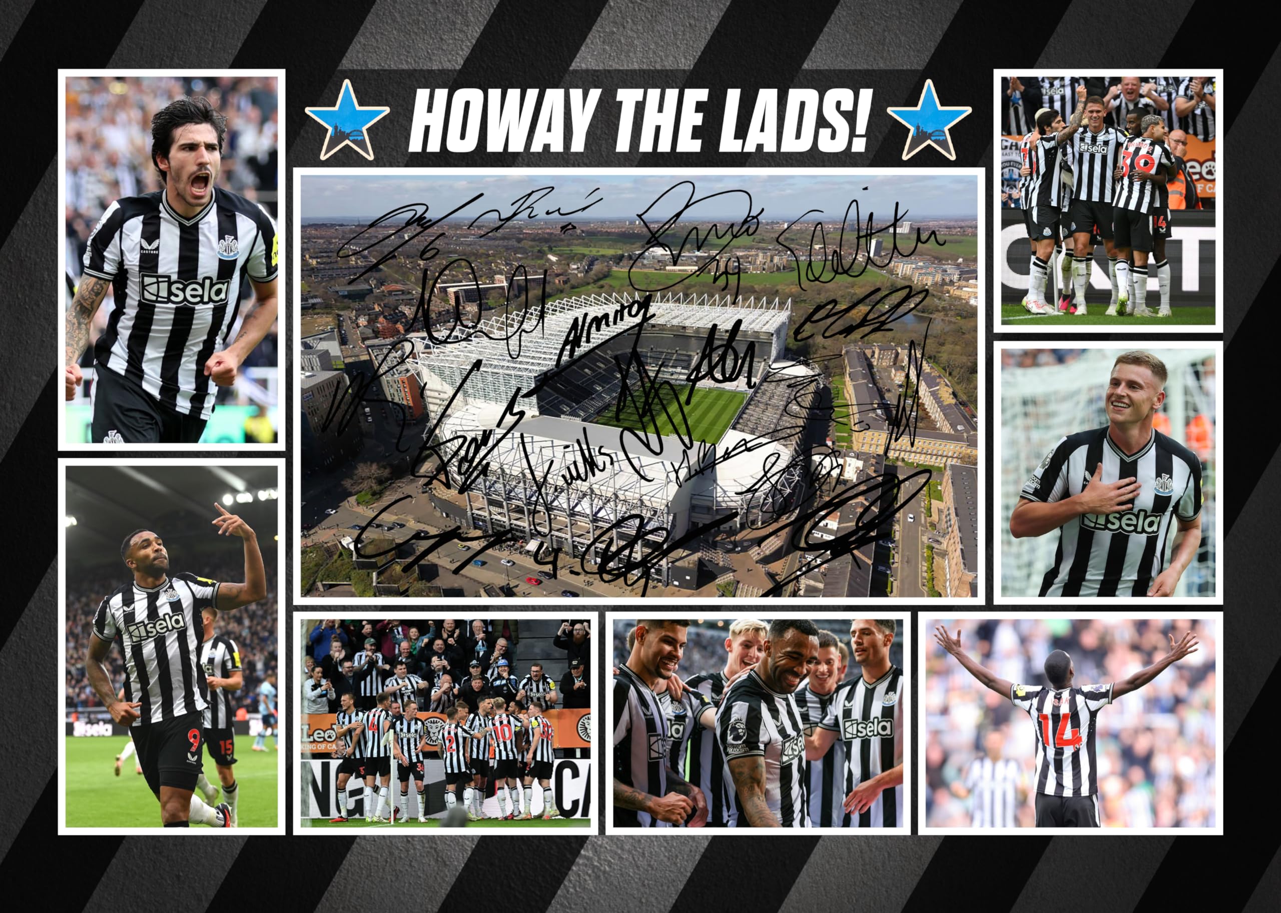 RJR PRINTS ' Howay The Lads! ' 2023/4 Team Player Multi Signed A4 Montage Photo Print Pre Printed Signature Autograph Football Gift