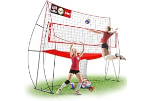 JOLORLY 2-in-1 Volleyball Practice Net Station with Patented 5-Height (6'6'' to 8'), Heavy Duty Training System for Hitting Spiking Serving, Backyard Indoor Outdoor Trainer Equipment