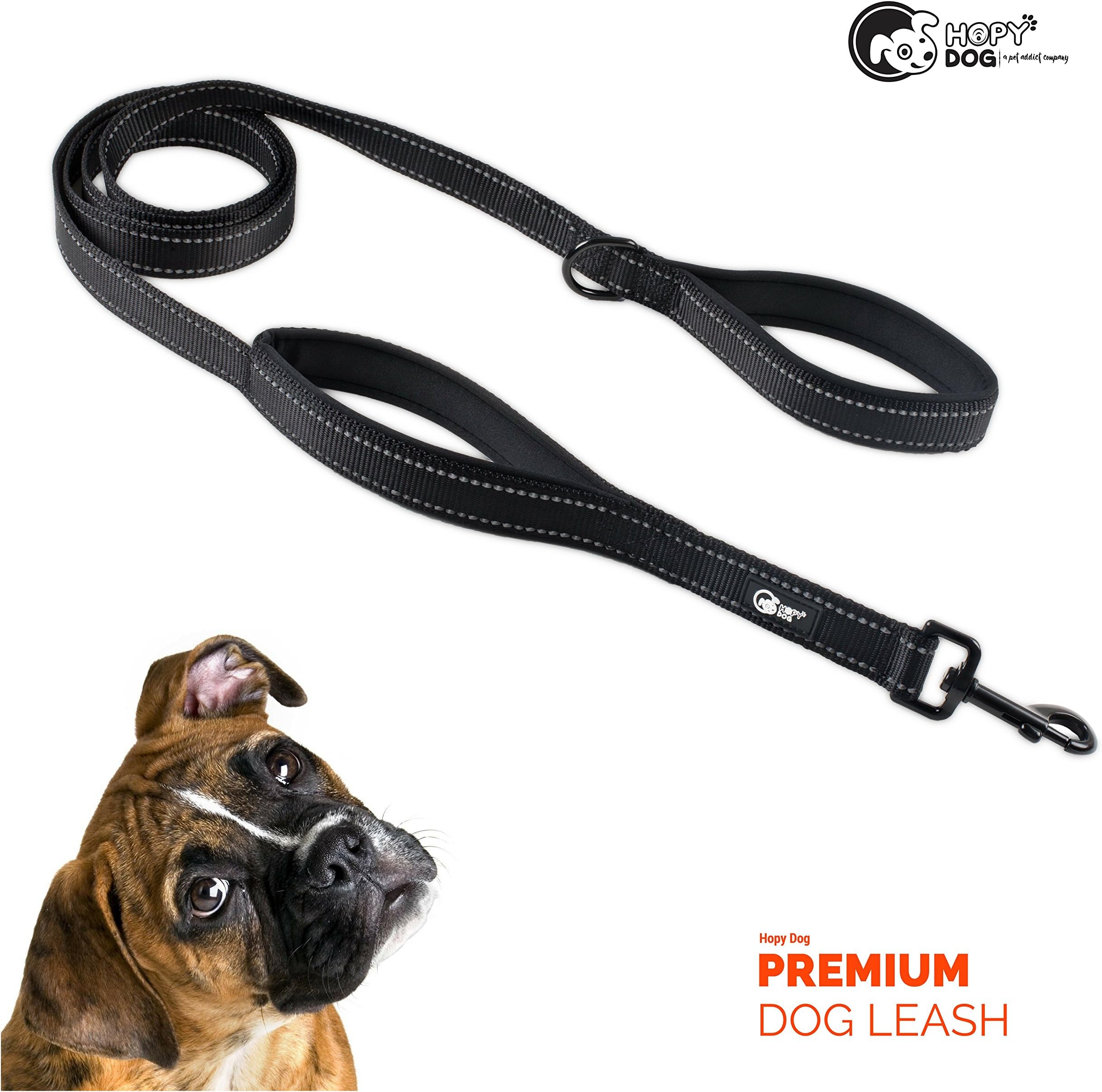 Hopy Dog Leash 6ft Long with Traffic Padded Handle - Reflective Heavy Duty - Double Handle Lead for Greater Control Safety Training - Perfect for Large or Medium Dog - Dual Handles