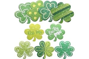 WORLDBAZAAR Glitter St. Patrick's Day Foam Cut Out Stickers 27PCS Large Green Shamrocks Clover Shaped Cutout Stickers Irish St Patrick's Day Party Decorations