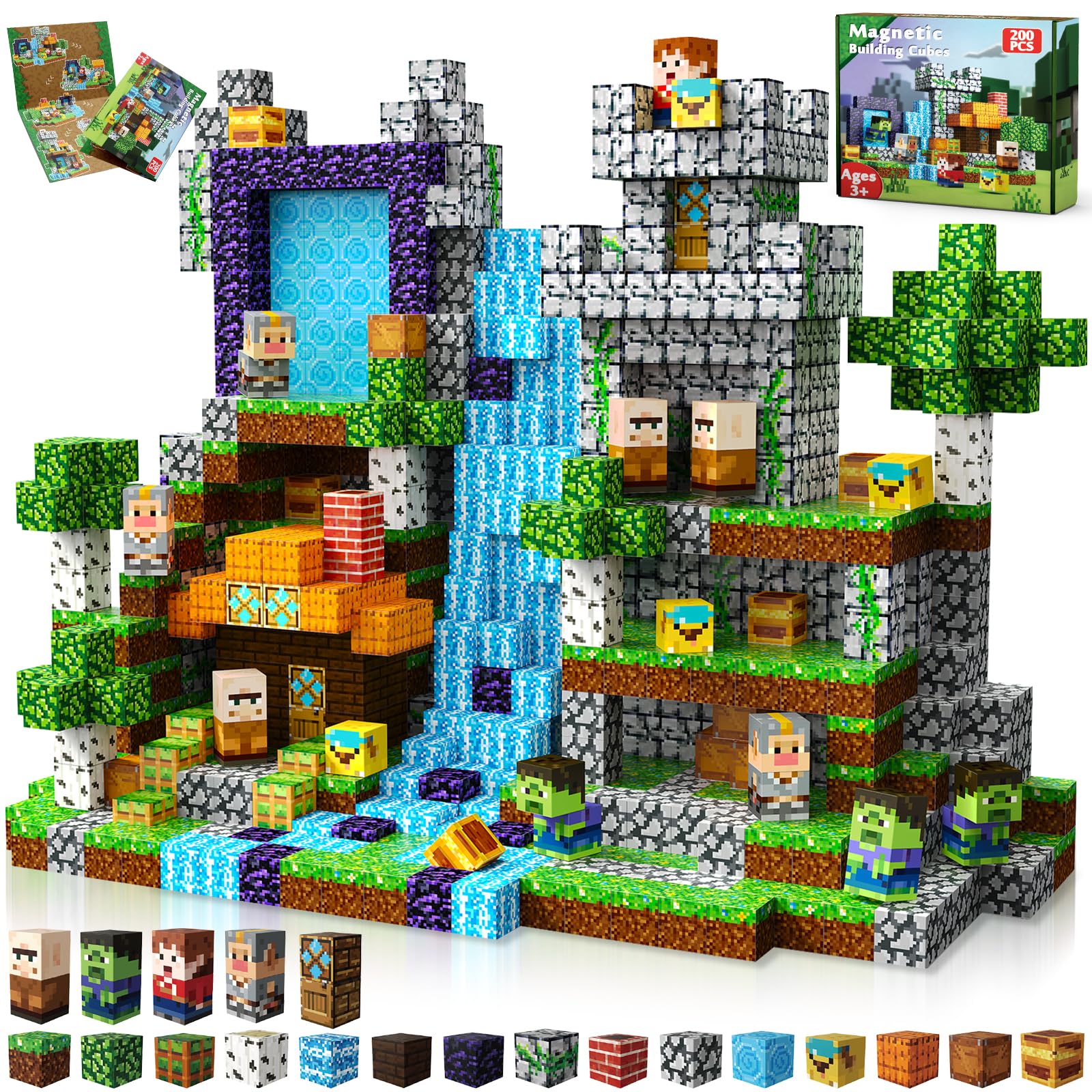 200 PCS Magnetic Blocks - Magnetic Building Blocks Cubes Adventurer, Magnet Toys for Kids Age 3+, Toy Building Set for Kids, Magnets Stacking Construction Birthday Gifts for Boys Girls Age 4-8, 8-12