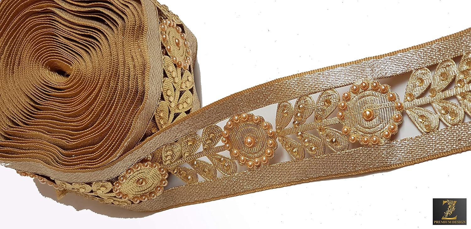 Zenith Cut Work Embroidery With Stone Golden Border For Dress