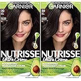 Garnier Nutrisse Ultra Crème Hair Color, Permanent Hair Dye with 100% Gray Coverage, Vegan & Cruelty-Free, 20 Soft Black (Black Tea), 2 Count