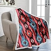 TrailCrest Sherpa Fleece Throw Blanket, Cozy Plush Adult Aztec Blanket for Men & Women Reversible with Aztec Prints Western Blanket for Camping, Couch, Sofa & Bed | Machine Washable - 50" x 60" Size