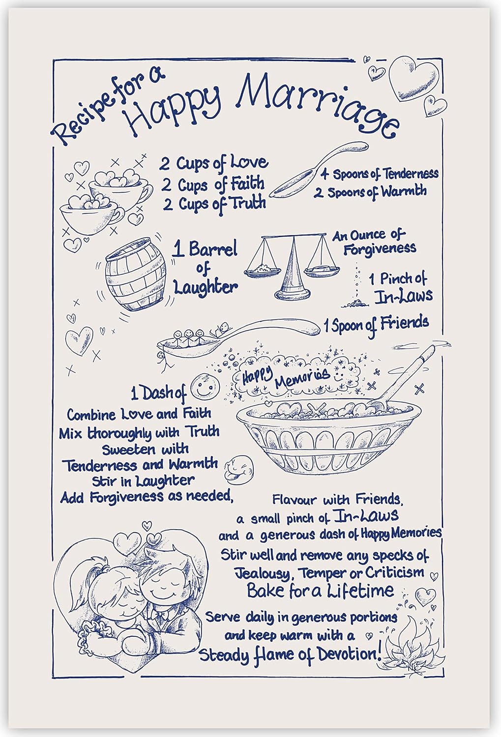RECIPE FOR A HAPPY MARRIAGE Tea Towel 100% Cotton Natural/Navy. Ideal Wedding / Anniversary Gift. Best Man's Speech / Present. Newly Weds.: Amazon.co.uk: Kitchen & Home RECIPE FOR A HAPPY MARRIAGE Tea Towel 100% Cotton Natural/Navy. Ideal Wedding / Anniversary Gift. Best Man's Speech / Present. Newly Weds.: Amazon.co.uk: Kitchen & Home
