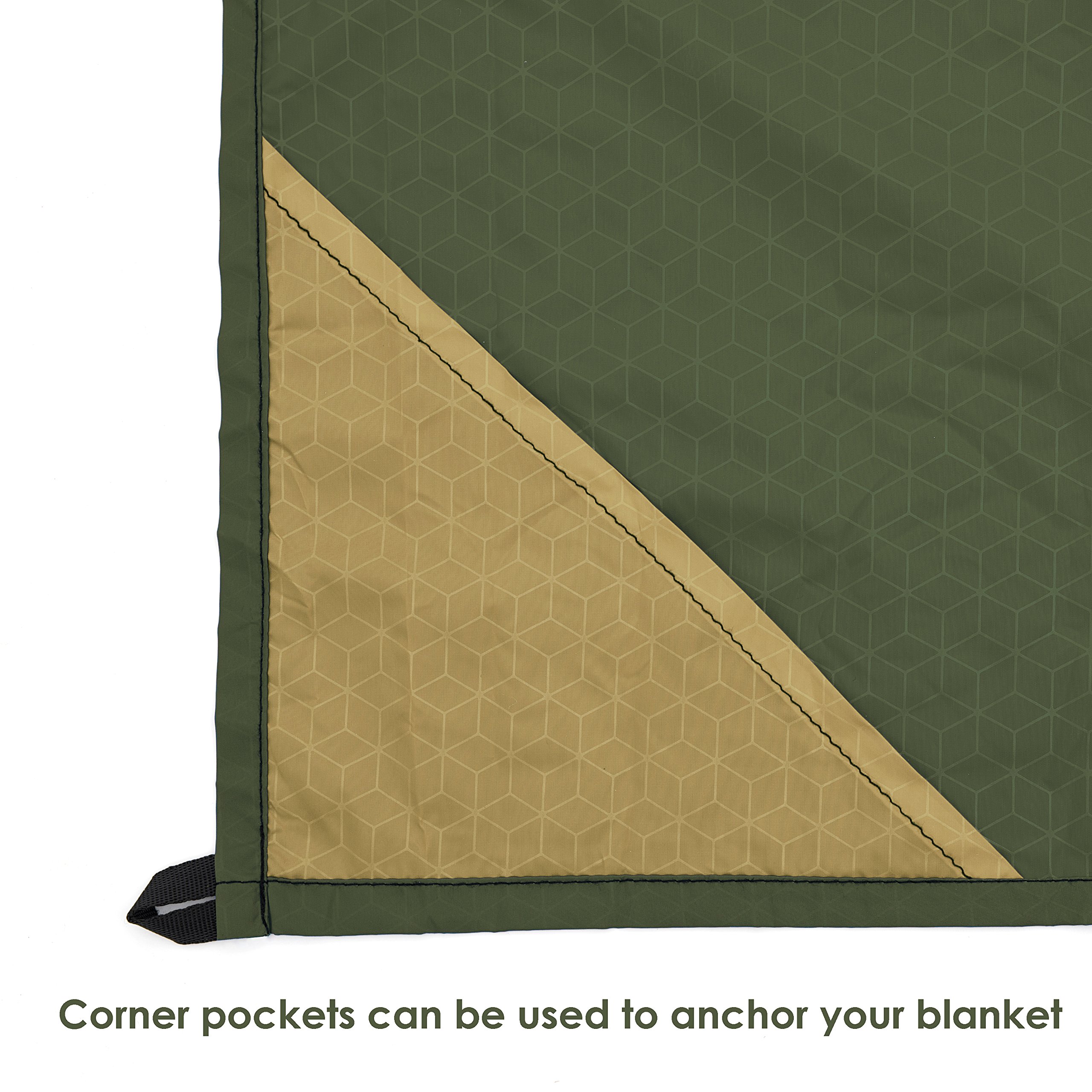 Ultra Portable Pocket Blanket – Waterproof Packable Blanket Perfect for Travel, the Beach, Camping, Picnics, Backpacking – Compact Blanket + FREE BONUS Bottle Holder Carabiner with Compass by Out&Joy