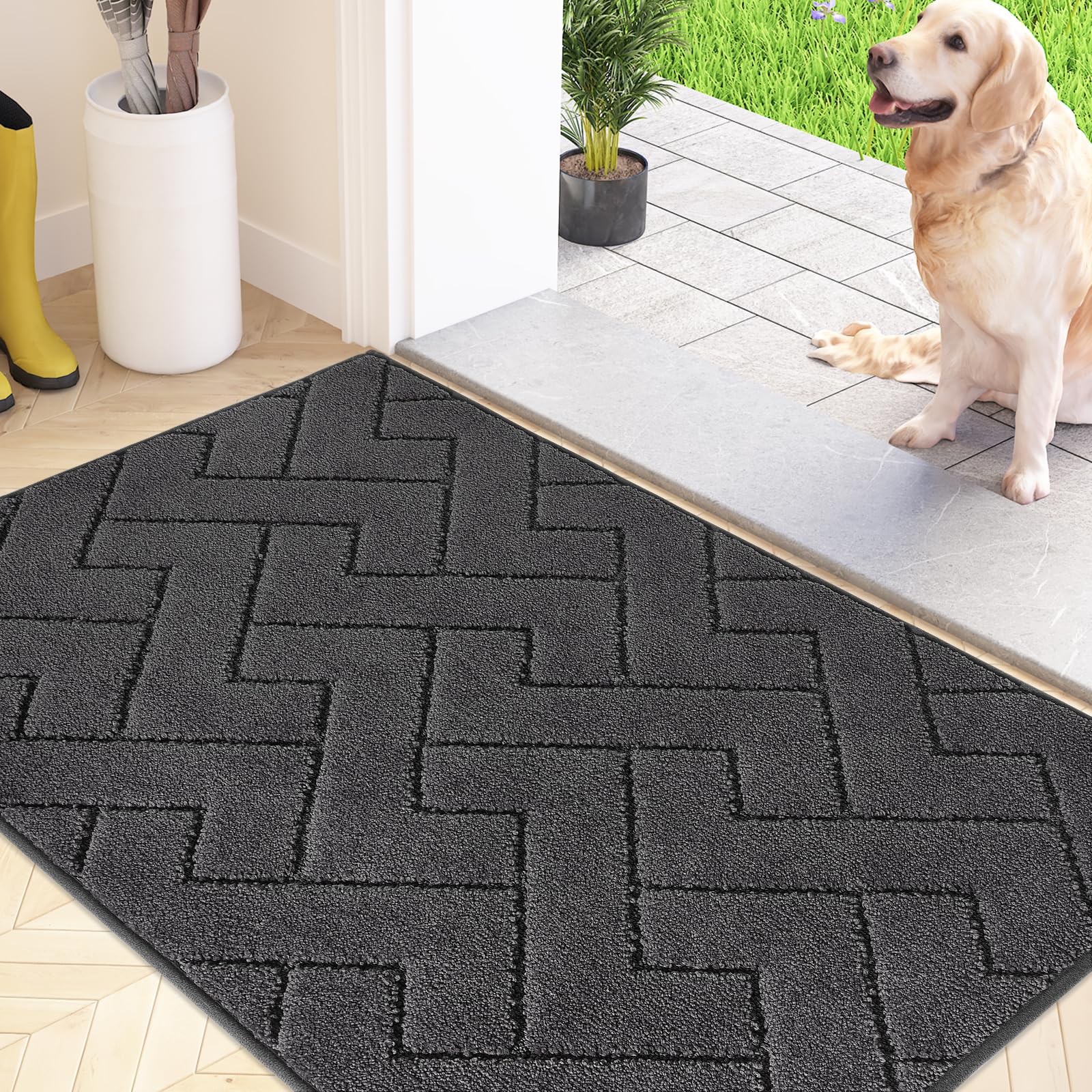 FCSDETAIL Dirt Trapper Indoor Door Mat 60 x 90 cm, Machine Washable Entrance Rug, Super Absorbent Dog Doormat, Non-slip Inside Floor Mat for Entryway, Muddy Shoes & Paws