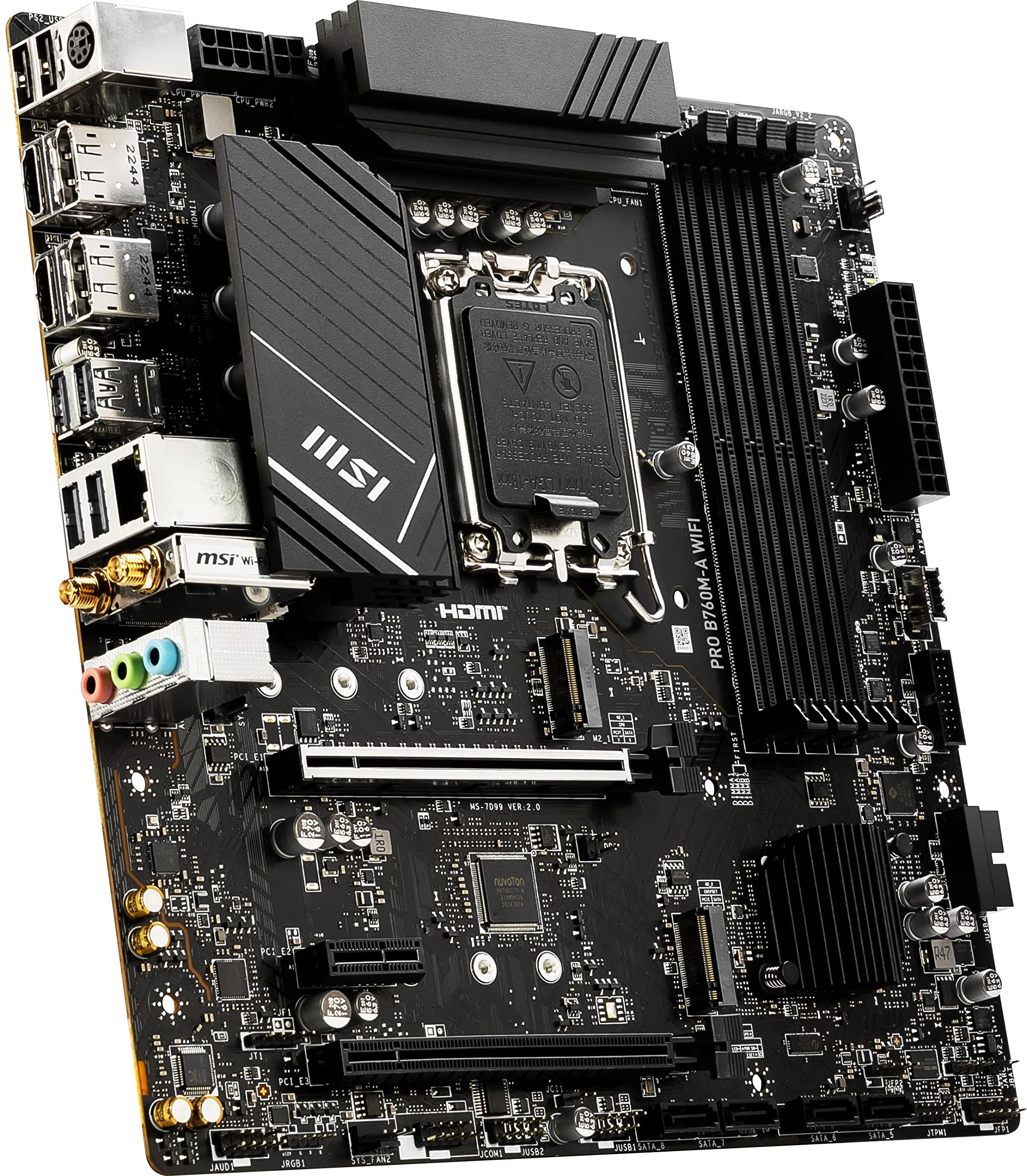MSI PRO B760M-A WiFi ProSeries Motherboard (Supports 12th/13th/14th Gen Intel Processors, LGA 1700, DDR5, PCIe 4.0, M.2, 2.5Gbps LAN, USB 3.2 Gen2, HDMI/DP, Wi-Fi 6E, Bluetooth 5.3, mATX)