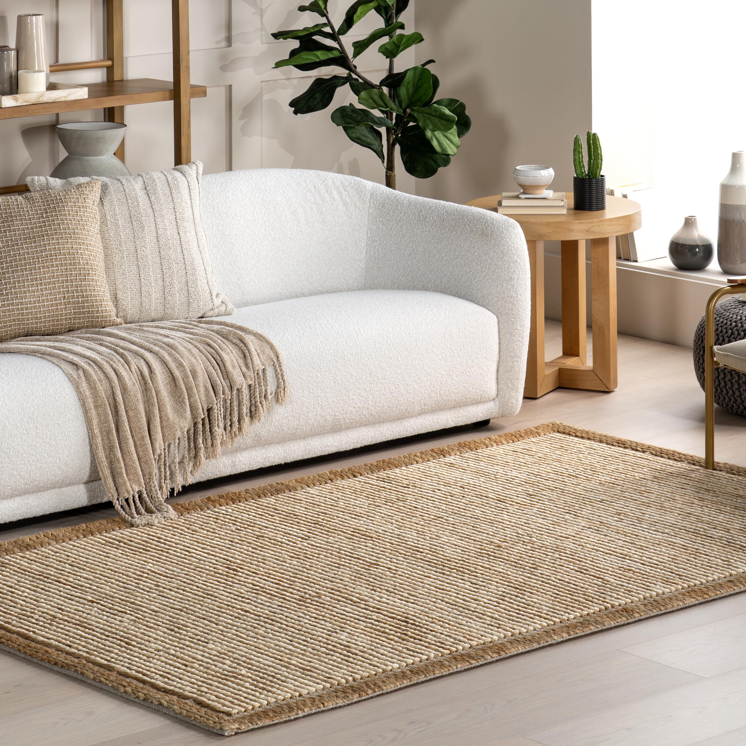 Photo 1 of nuLOOM Nava Bordered 8'6" x 11'6" Jute Area Rug for Dining Room, Living Room, Neutral, Ivory/Natural