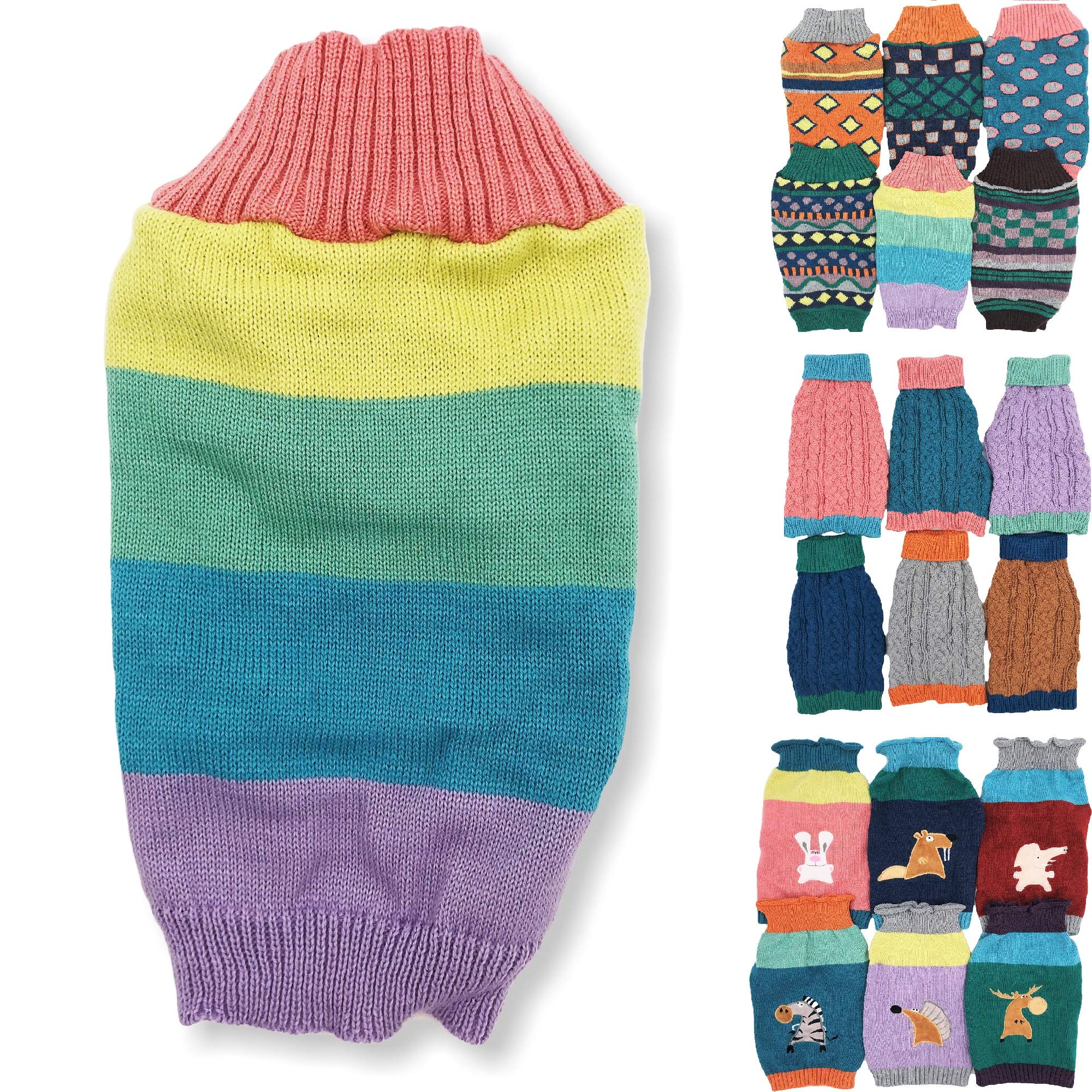 Dog Sweater Knitted Fashion Warm Soft Winter Clothes for Small Large Pet Cat Puppy (XL: Length - 22", Pink Stripes)